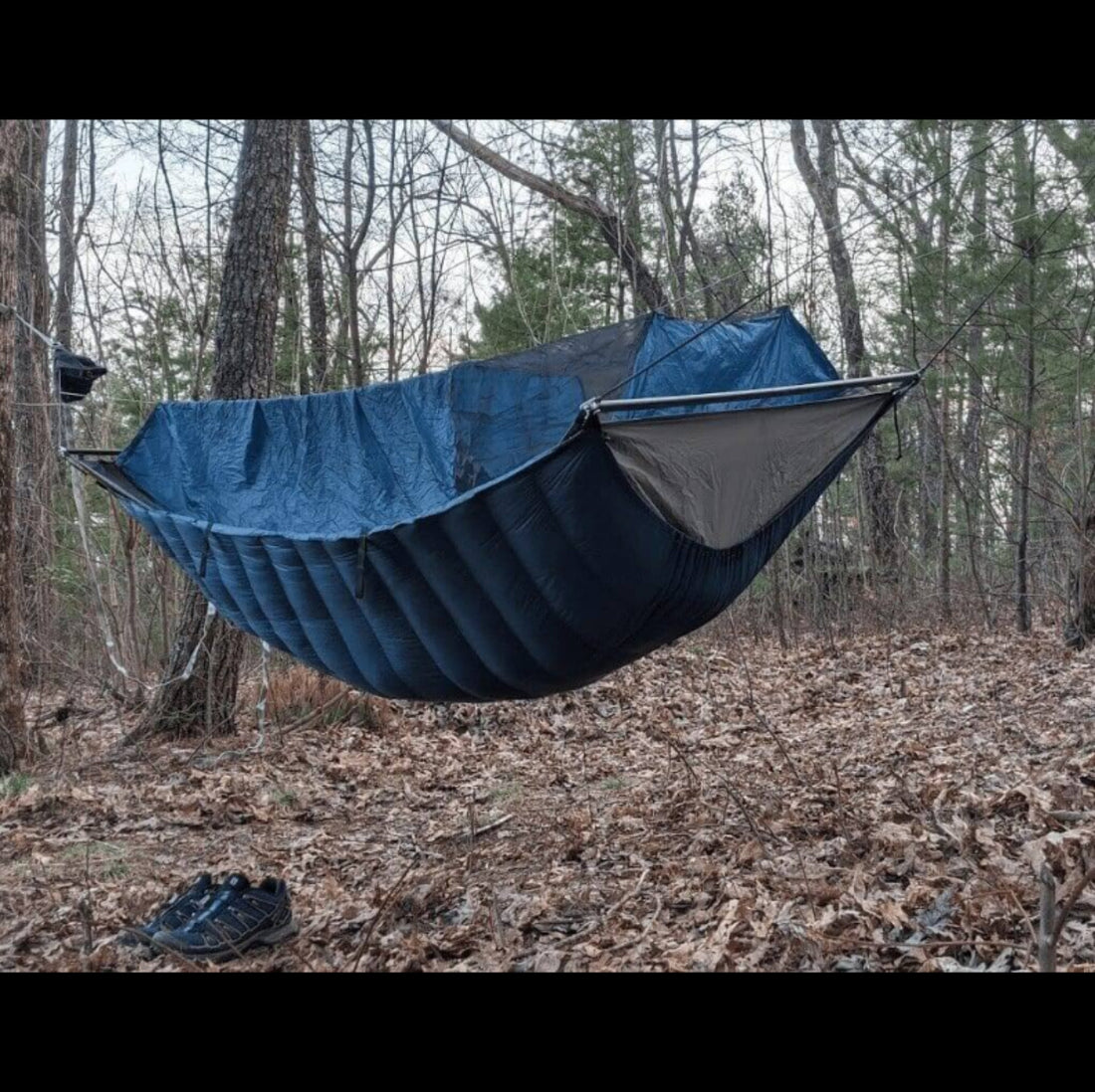 Shenandoah Ultralight 40° rigged as a hammock underquilt beneath a gathered-end hammock — fits ENO, Hennessy, Warbonnet and most designs