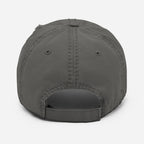 Jacks R Better distressed retro logo dad hat in charcoal grey, back view