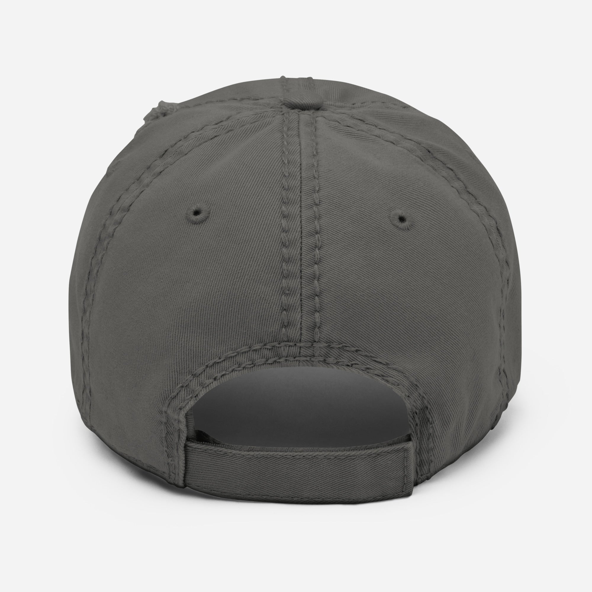 Jacks R Better distressed retro logo dad hat in charcoal grey, back view