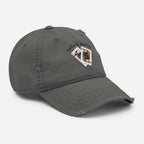 Jacks R Better distressed retro logo dad hat in charcoal grey, right front view