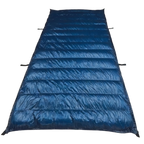 Jacks R Better Hudson River Ultralight 20 degree backpacking quilt laid flat showing Moroccan Blue Argon 67 ripstop shell and attachment loops