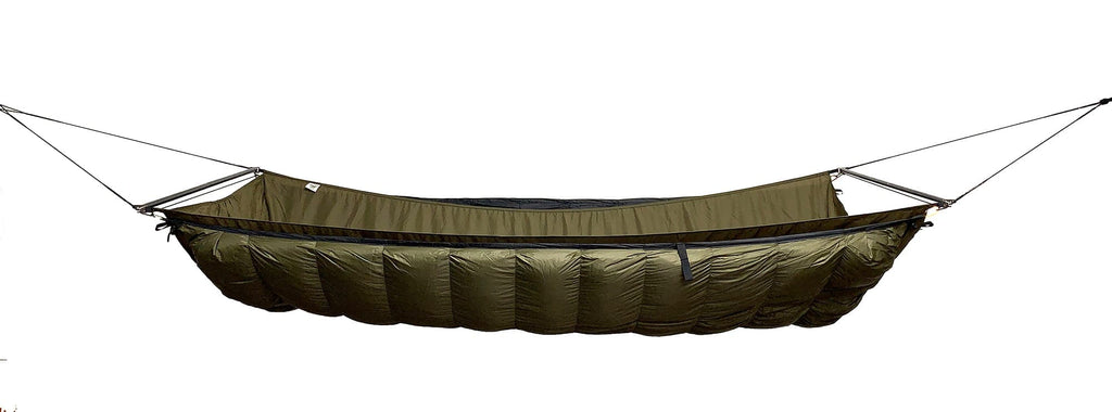 Jacks R Better James River Bridge ultralight hammock set up at a wooded campsite