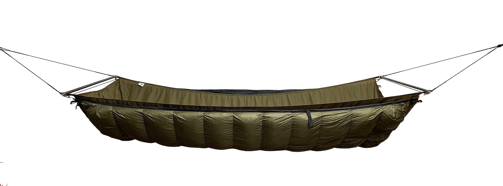 Jacks R Better James River Bridge ultralight hammock set up at a wooded campsite