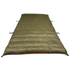 Jacks R Better Old Rag Mountain 0 degree camping quilt full view showing olive green quilted exterior with attachment loops