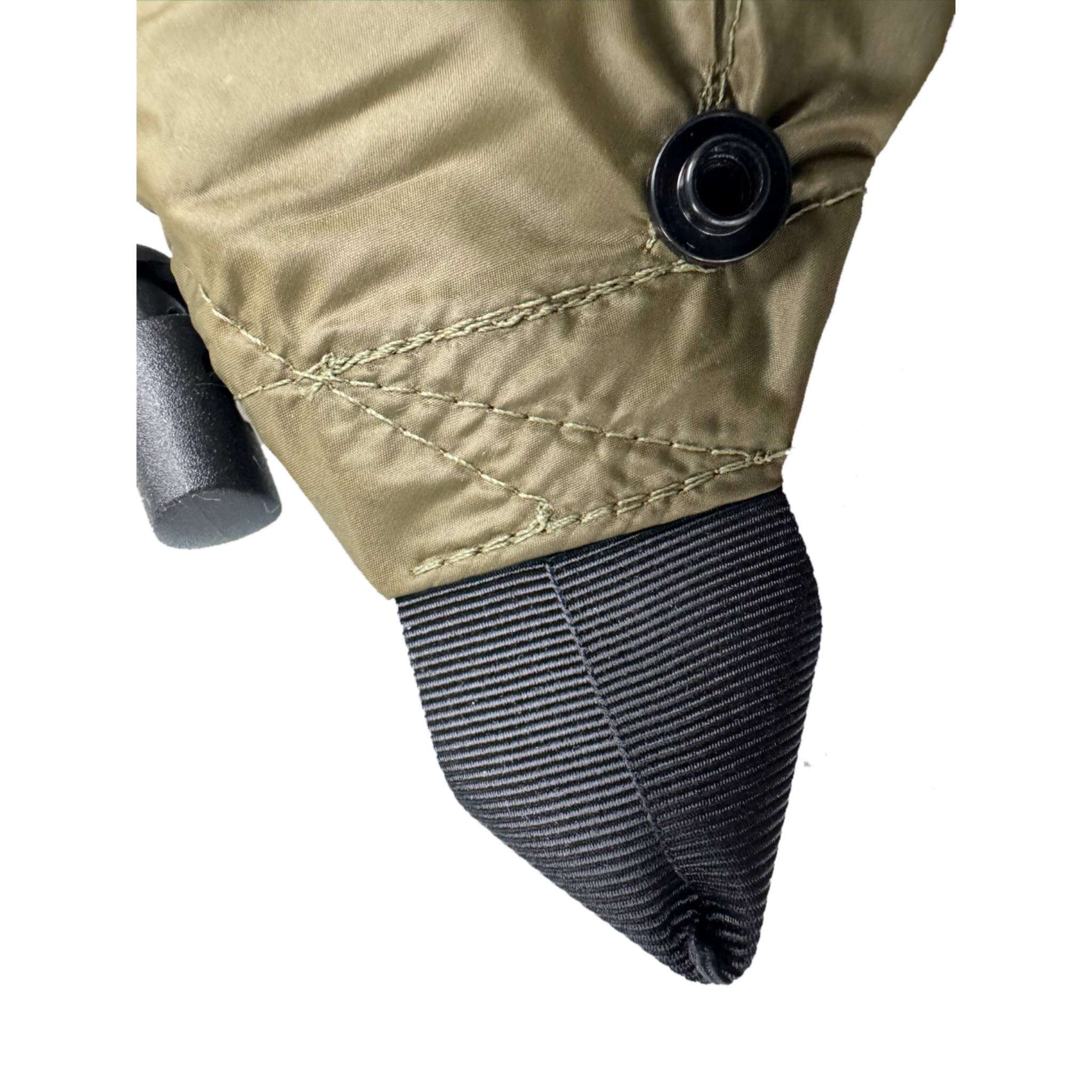 Close-up detail of Jacks R Better Shenandoah 40 degree camping quilt showing corner attachment snap and draft collar for hammock underquilt rigging