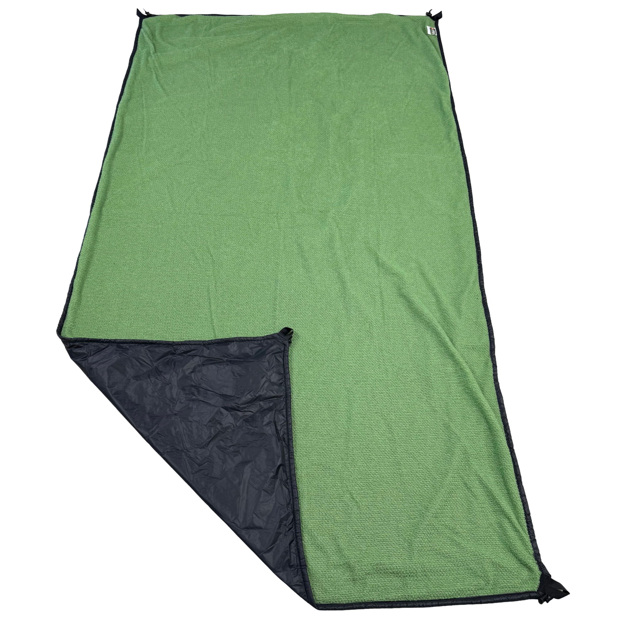 Jacks R Better Wind Gap Alpha multifunction wind liner with the corner folded back showing Fern Green Alpha Direct and the black Ion 1.1 windproof shell